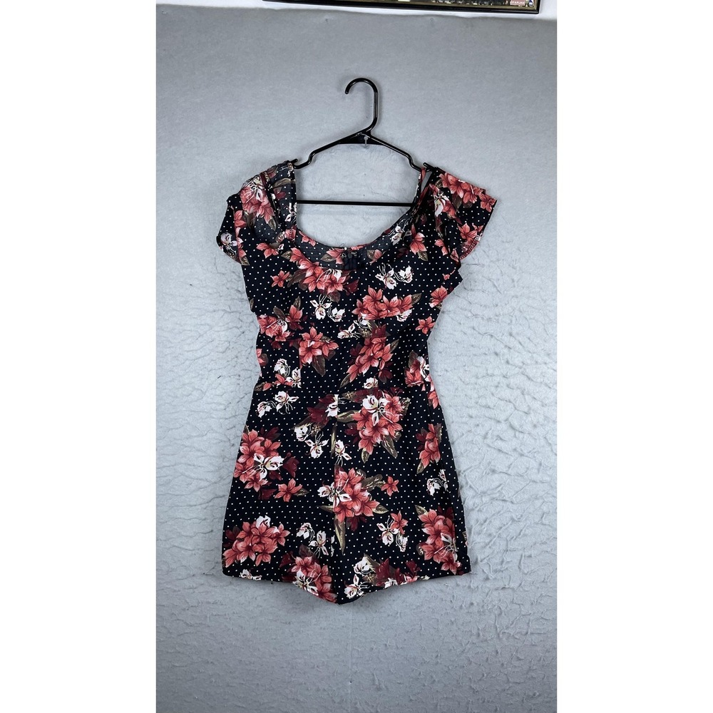 Harmony + HAVOC Romper Womens Small Black Floral Ruffle Short Sleeve One Piece